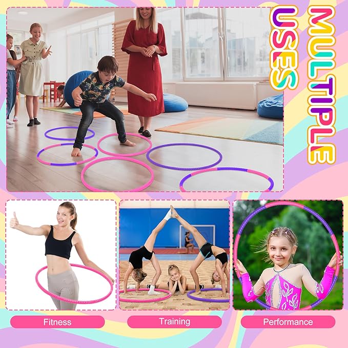6 Pcs Exercise Hoop Detachable Fitness Rings Adjustable Plastic Toy Fitness Hoop Playground Toys Colored Circles for Teens Games Gymnastics Agility, 28 Inch(Rose Red, Purple)