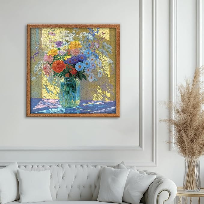 PICKFORU Wildflowers Vase 1000 Piece Puzzle for Adults, Oil Painting Flower Jigsaw Puzzle, Gradient Art Plant Puzzles