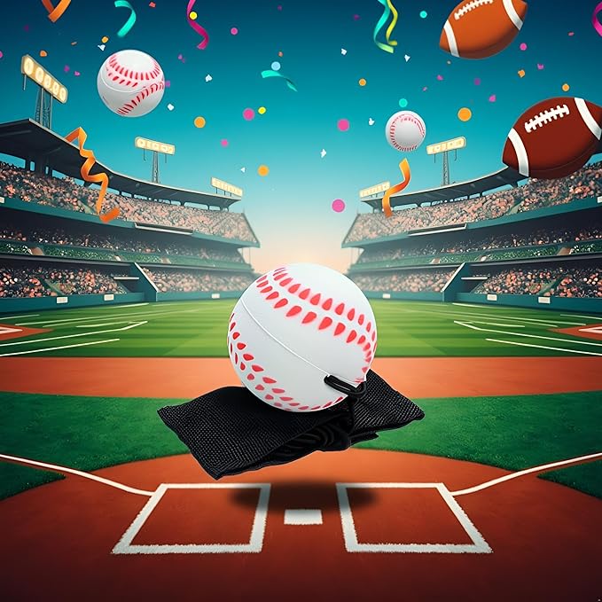 White Baseball Wrist Ball Wristband Sports Balls on a String Includes Basketball, Baseball and Football Return Rubber Rebound Ball for Party Favor, Exercise or Play Sports (1.9 inches)