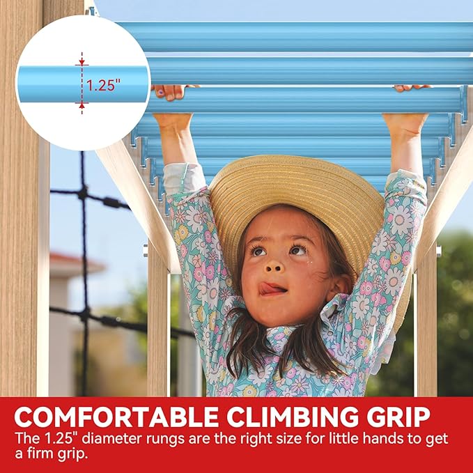 16.5 Inch Monkey Bars Kit Playground Monkey Bar Ladder Rungs for Backyard Indoor Outdoor Kids Metal Monkey Bars Swing Set Playset Accessories (Blue, 12 Pcs)