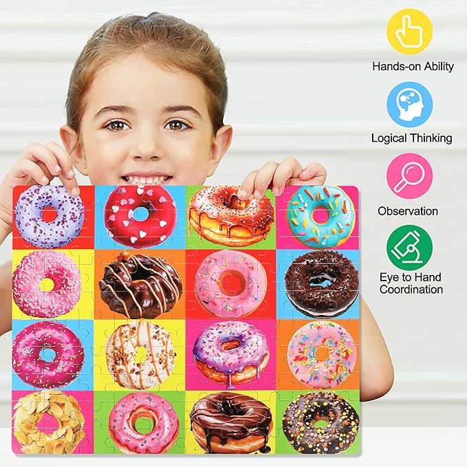 LELEMON Puzzles for Kids Ages 4-8 Donuts Jigsaw Puzzle for Kids Boys Girls Doughnut Puzzls Children Learning Educational Puzzes Portable Box Pack Toys