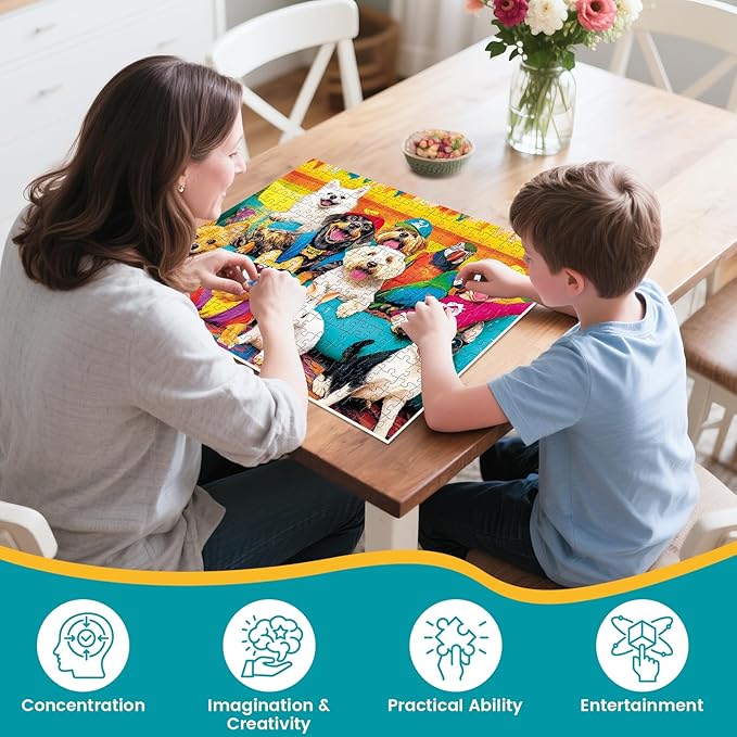 300 Piece Puzzles for Adults, Funny Dog, Cat, Bunny Cartoon Animal Puzzle, Colorful Pet Jigsaw Puzzles for Adults, Seniors, and Kids, Finished Size 20.5 x 15 in, Ideal Gift Choice
