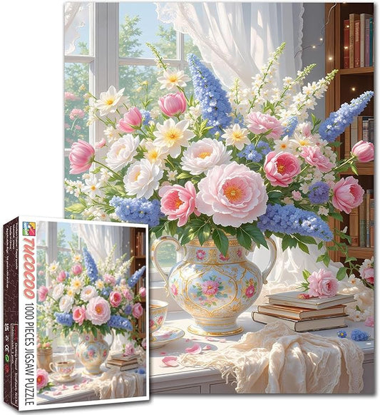 Tulip in Vase Jigsaw Puzzle 1000 Pieces Puzzles for Adults, Blossom Flowers Jigsaw Puzzles for Challenging Funny Puzzles for Friends Family Activity Game Nights 20 x 27 Inches