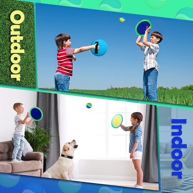 Charniol Kids Toys Toss and Catch Game Set Beach Game Outdoor Ball Sports Games Toss and Catch Ball Nylon Toys for Kids Adults (Blue Yellow,Blue Green,12 Paddles 6 Balls)