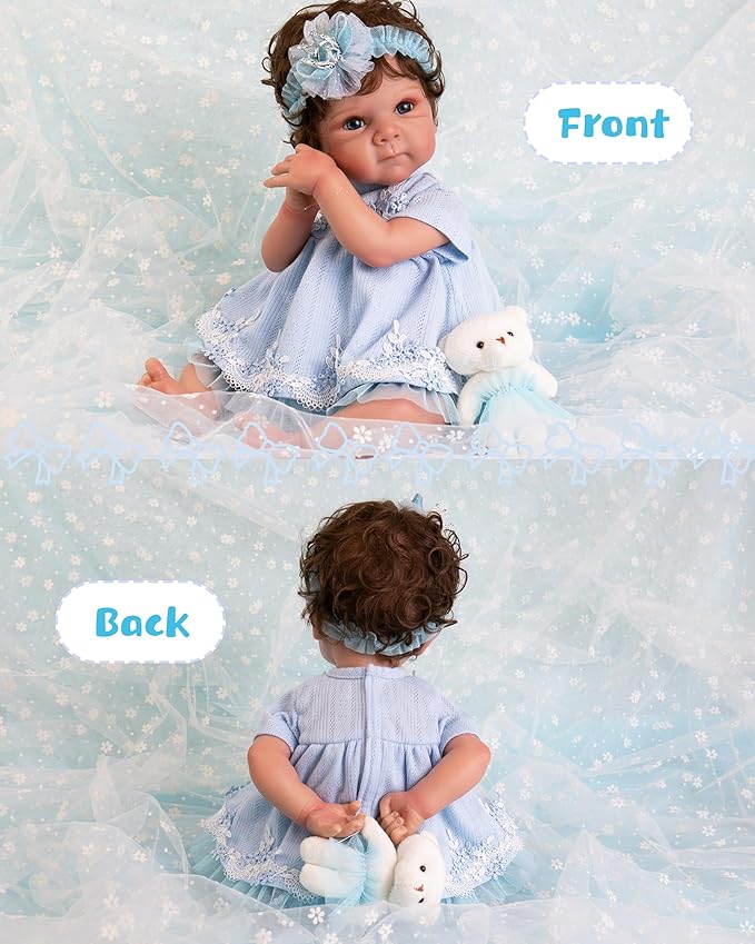 EKOKIZ Reborn Baby Dolls Clothes Girl Blue Baby Doll Clothes 17-20 Inches Doll Outfits and Accessories for Newborn Girl