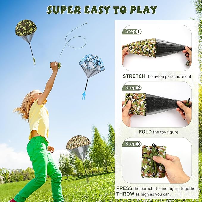 Parachute Toy for Kids, Army Outdoor Toys Flying Parachute Men, Inside & Outside Toys for or 3 4 5 6 7 8 9 10 11 12 Year Old, Easter Basket Stuffers for Kids Idea 2026 Unique Boys Party Favors