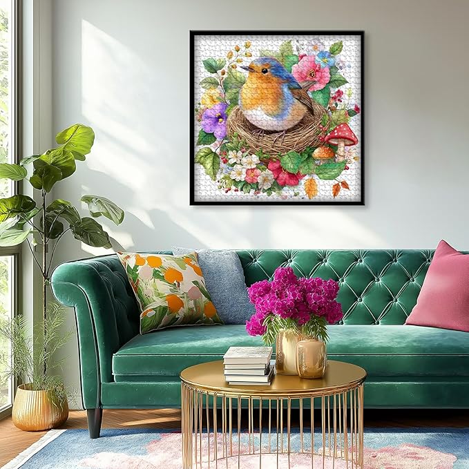 Robin Bird Puzzles for Adults 1000 Pieces, Flowers Garden Puzzles Mushrooms Floral, Nature Spring Bird Jigsaw Puzzle Painting
