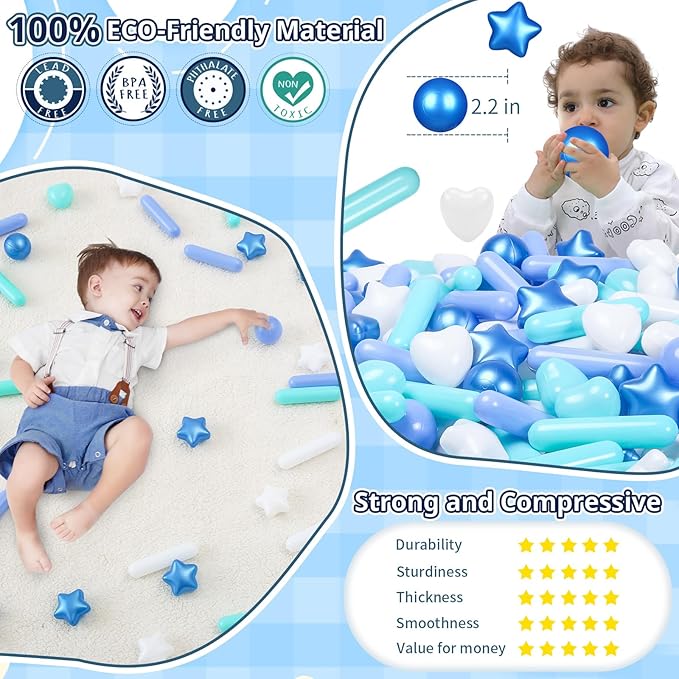 STARBOLO 500pcs Ball Pit Balls for Toddlers - Blue Ball Pit Balls Crush Proof Plastic Toy Balls for Toddlers Ball Pits, Ball Pit Play Tent, Baby Pool Water Toys,500pcs(Pearl Blue 4 Colors)
