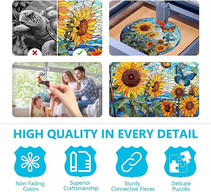 Wooden Puzzles for Adults - Glass Sunflower Wood Puzzle, Unique Shaped Wooden Jigsaw Puzzles for Adults, Wood Puzzles Adult, Perfect for Birthday, 100 Pieces 8.5 x 8.5in, Small