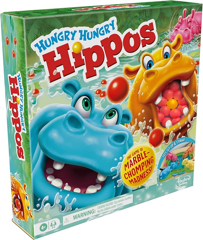 Hasbro Gaming Hungry Hungry Hippos Game for Preschoolers | Instant Marble Relaunch, Easy Set-Up & Storage| Ages 4 and Up | 2 to 4 Players | Kids Games
