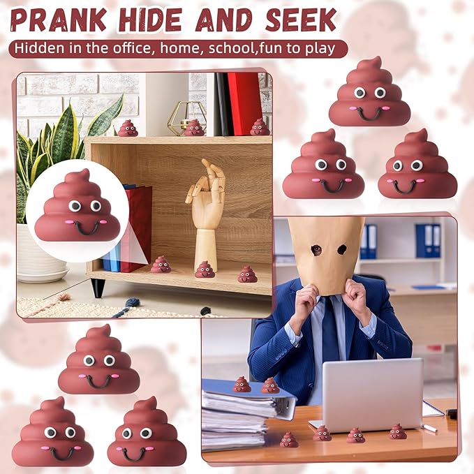 50 Pcs Mini Poop Figures Small Poop Figurines Poo Toys Fake Poop Classic Brown Poop Rubber Poop for Prank Hide Seek Goodie Bags Piñata Stuffers Party Supplies Gifts Easter Egg Fillers