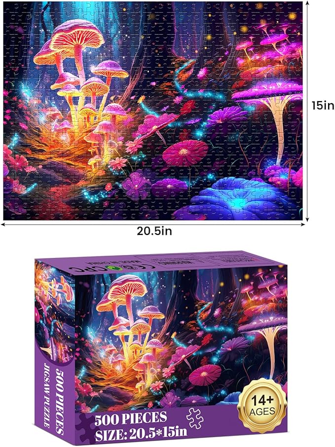 500 Pieces Puzzles for Adult Jigsaw Puzzle Mushrooms Puzzle for Adult Elderly Difficult Puzzle Gift for Family Activity Games Home Decor Wall Art 20.5x15IN