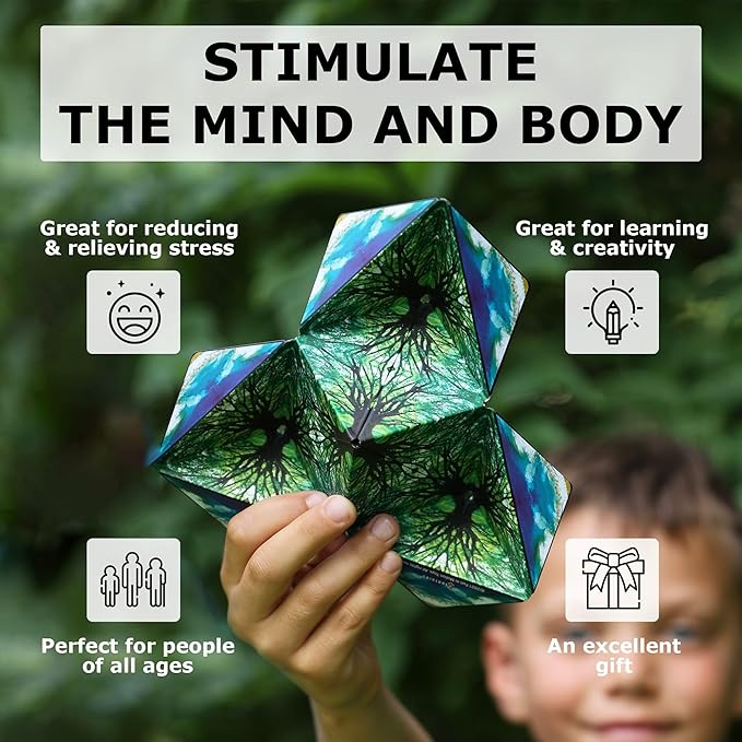 Shashibo Shape Shifting Box - STEM Fidget Toy with Ultra Strong Magnets - Sensory Puzzle Cube Transforms Into 100+ Shapes, Easter Basket Stuffers Gift for Kids, Teens, and Adults (Mystic Ocean)