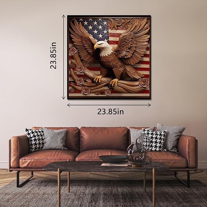American Flag Eagle Puzzles for Adults 1000 Pieces, Vintage USA Patriotic Faith Jigsaw Puzzle, United States Bird Roses Flower Puzzles as Home Decor