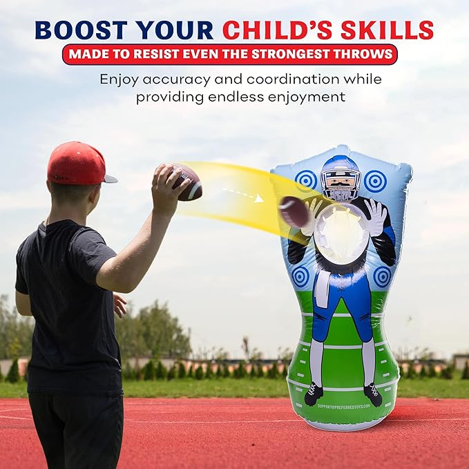 65” Inflatable Football Target Net Toss Game - Double-Sided Throwing Practice Football Stuff with Mini Balls - Backyard Tailgate Party Sports Toy for Kids & Adults