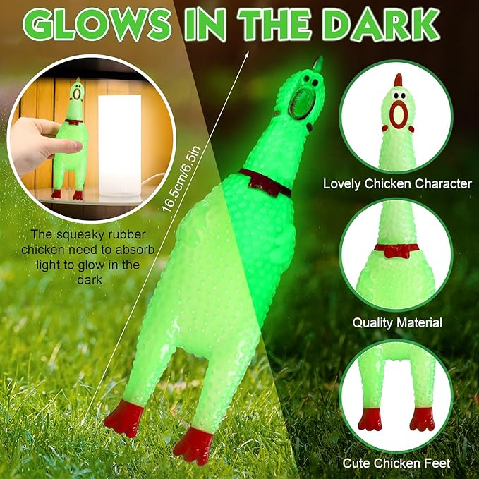 Honoson 150 Pcs Glow in The Dark Rubber Chicken 6.5 Inch Luminous Screaming Glowing Novelty Squeaky Chicken Prank Novelty Toy Party Favors for Adults, Family Games (Green)