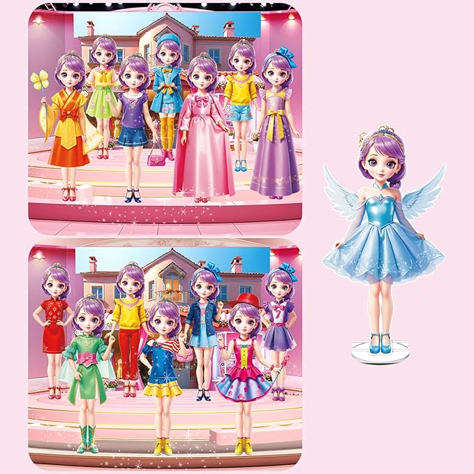 Yuzee Magnetic Dress Up Paper Dolls for Girls Ages 4-7 Princess Game Toys, Magnetic Doll Dress Up Kit Includes 1 Paper Doll and 33 Clothing Accessories with 3D City Building Mall, Girls Dress Up Game