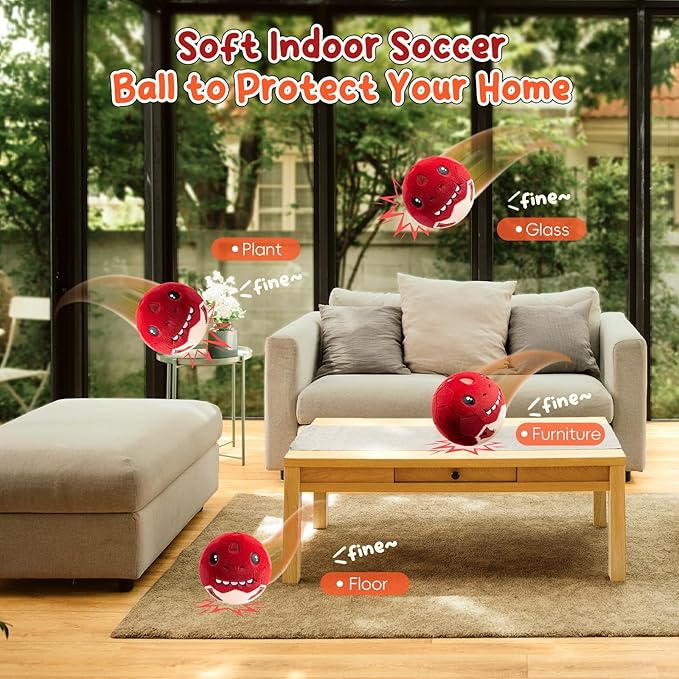 Silent Indoor Soccer Balls for Toddlers 1-3, Inflatable Soft Plush Baby Toddler Soccer Ball Toys Gifts for Kid 3-5 Year Old Boy First Birthday Gift (Tyrannosaurus Rex, Pump Include)