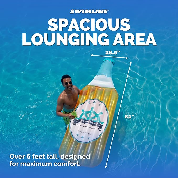 SWIMLINE Inflatable Swimming Pool Float Lounger Raft Mattress, Fun Mat, Beer Bottle, Orange