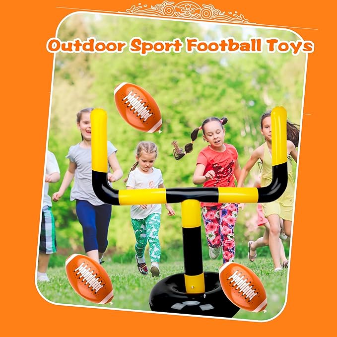 4 Pcs 63 Inch Inflatable Jumbo Football Set Include 1 Pcs Football Goal Post and 3 Pcs Football Balls for Football Party Game Water Playing Outdoor Sport Toys