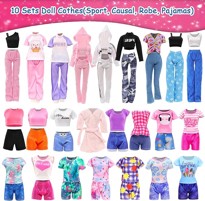 Barwa 10 Sets Doll Clothes Hooded Sports Suit Casual Outfits Tops and Pants Doll Pajamas for 11.5 inch Girls Dolls