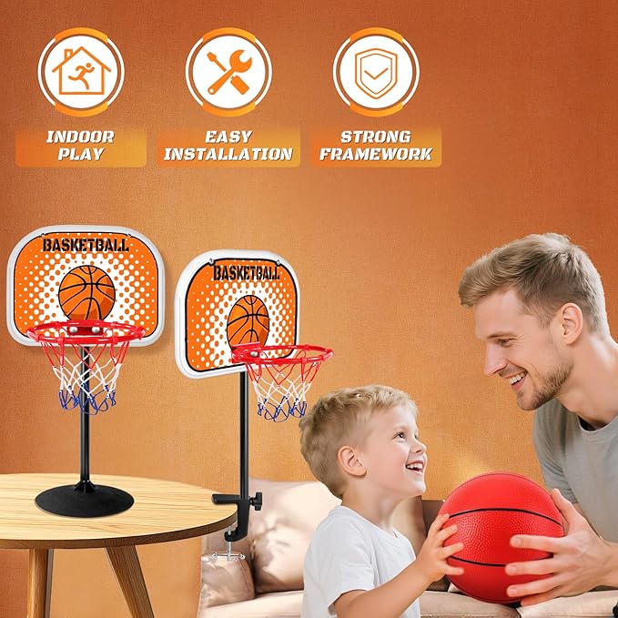 Indoor Basketball Hoop,Mini Tabletop Basketball Hoop Set with Two Balls, Mini Hoops for Desk Table Bed Office Bedroom Basketball Toys for Kids and Adults