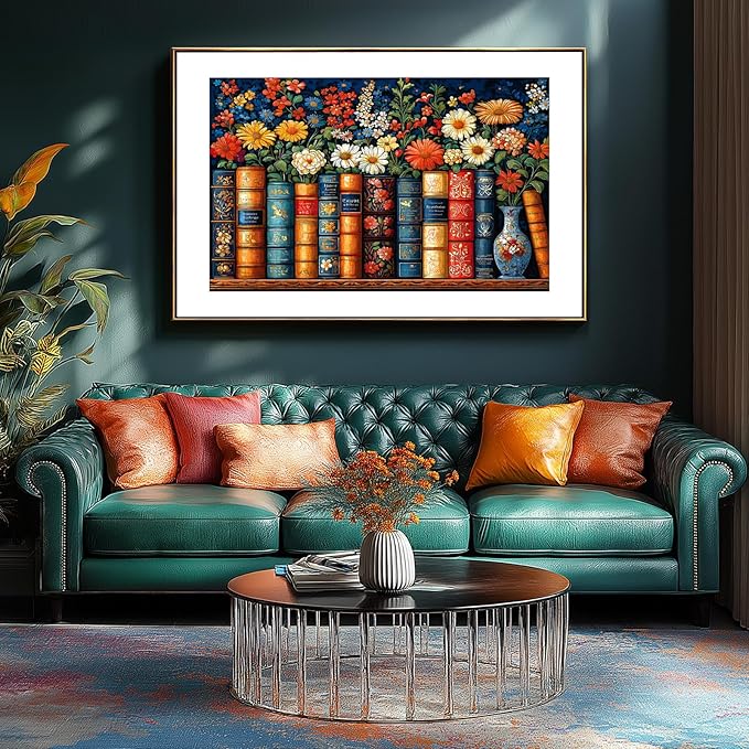 300 Piece Puzzle for Adults Vintage Books and Vibrant Flowers Jigsaw Puzzle Fun Colorful Nature Classic Library Design Puzzle with Letters on Back for Seniors Ideal Holiday
