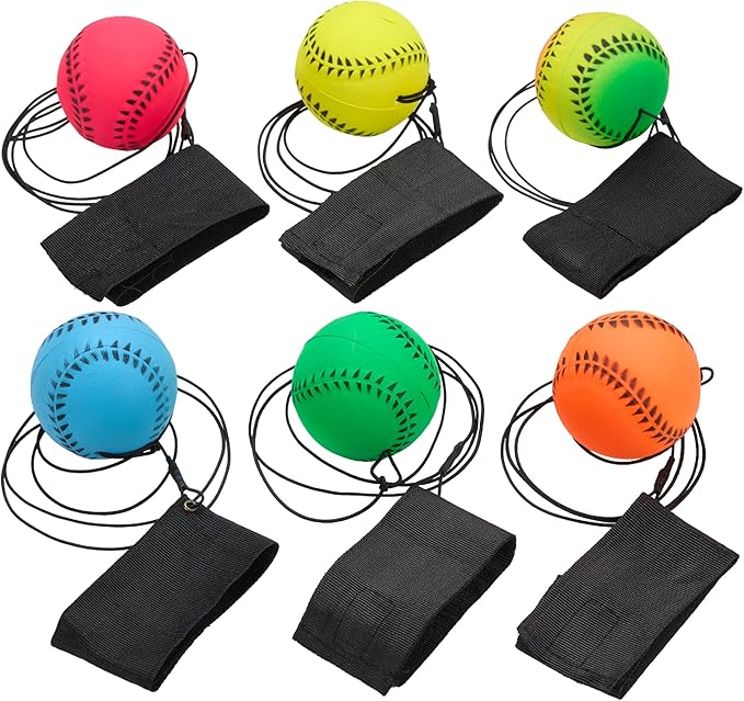 Playbees Wrist Baseballs Neon Reactive - 6 Pack - Practice Sports Balls for Fun Outdoor Activity for Kids - Spring Training, Party Favor, Baseball Season Gift, Sports Team Party Bag Filler