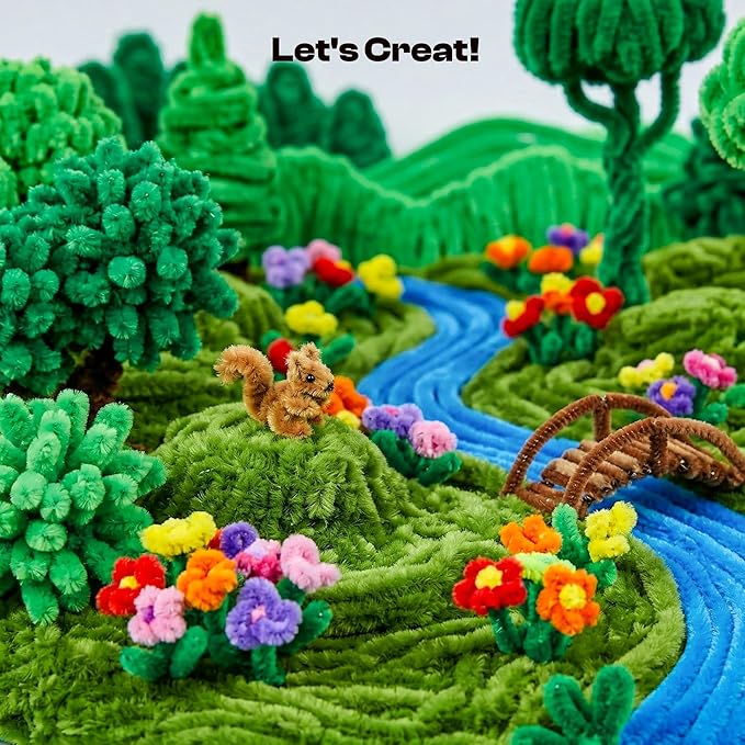 Caydo 200 Pieces Green Pipe Cleaners,Thick Fluffy Chenille Stems, Pipe Cleaner Crafts for Arts & Crafts, Perfect for Making Animals, Flowers, and Easter Decorations