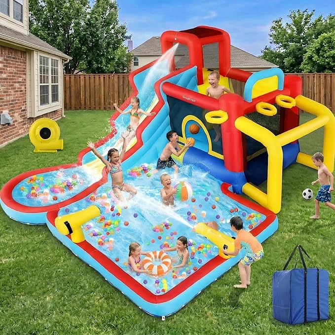 AKEYDIY Water Slide Bounce House,13×12.5ft Waterfall Waves Mega Water Slides Park |Inflatable Water Slide for Big Kids 8-12 &3-10,Large Pool,Blow Up Water Slide for Kids Backyard Outdoor