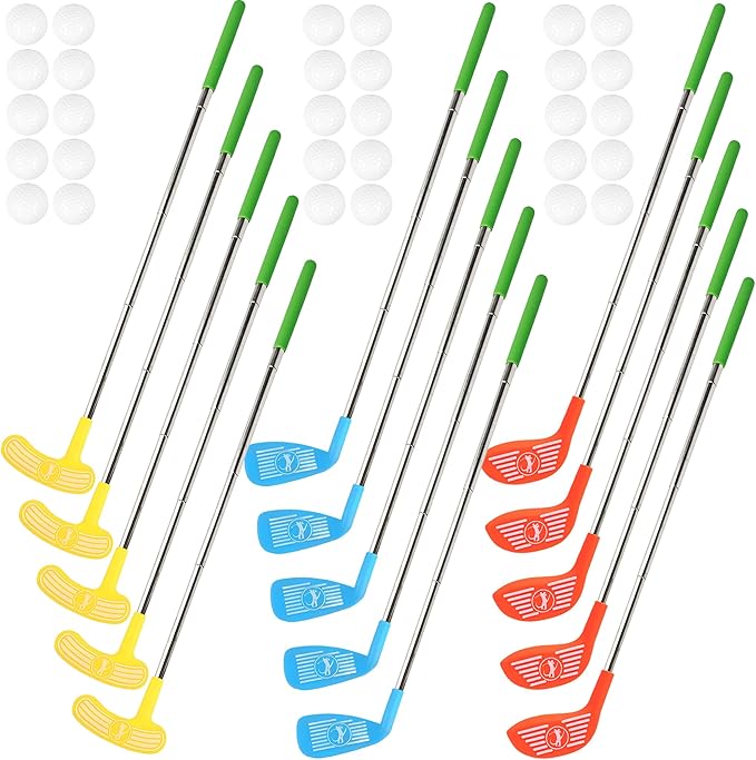 45 Pcs Plastic Golf Set for Kids with 15 Golf Clubs and 30 Balls for Indoor and Outdoor Play Ideal for Toddlers Birthday, 3 Colors