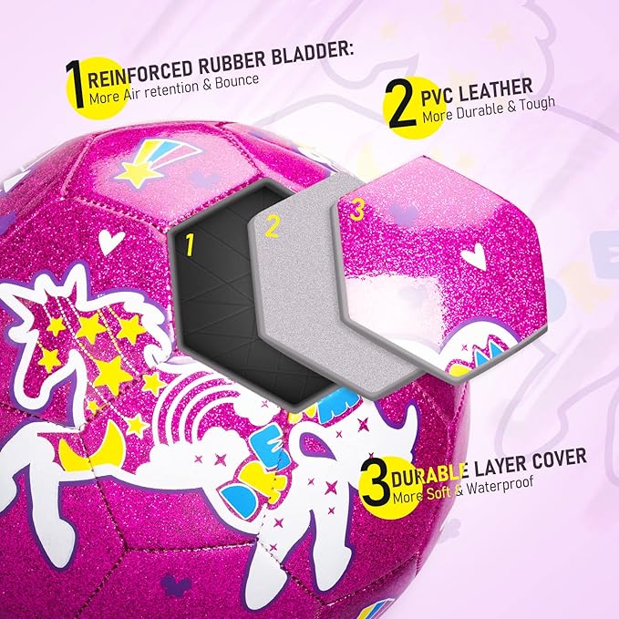 ZOOJOY Size 3 Soccer Ball Girls, Kids Pink Unicorn Soccer Ball, Gift for Toddlers with Pump, Outdoor/Indoor Play Toys for Baby Girls Boys Ages 2 3 4 5 6 7 8