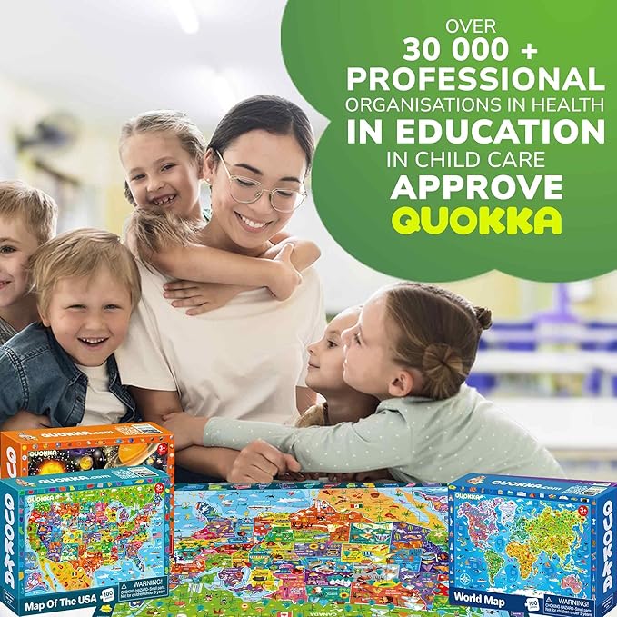 QUOKKA 100 Piece Puzzles for Kids Ages 4-6 - 3 Jigsaw Kids Puzzles Ages 6-8 - Learning Map of the United States World Space - Toddler Educational Games for 5-8 Year - Toys for 8-10-12 Year Old