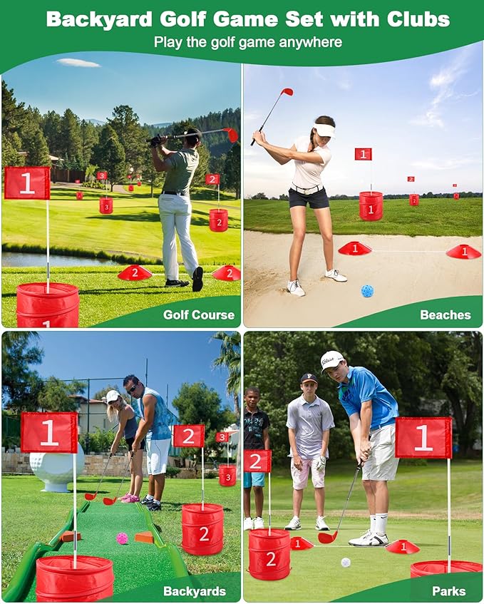 HOTWIND Backyard Golf Game with 2 Clubs, Portable 6 Hole Backyard Golf Course for Indoor & Outdoor Play, Backyard Lawn Beach Golf Practice Game Gifts for Family and Adults