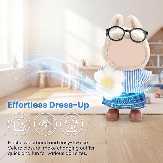 Clothes for Labubu 17cm Doll (NO Doll), 4 Piece Labubu Clothes Set, Cute Labubu Outfits with Accessories, Handmade Crochet La Bubu Doll Dress Up Set（Garden Baby）