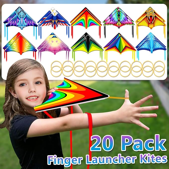 8 Pack/20 Pack Mini Kites for Boys Girls 3-5 6 7 8 Gift & Party Favors, Finger Launcher Kites Easy to Fly Ejection Kite for Kids Teens Ages 4-18 Beach Park Backyard Outdoor Sports Flying Toys
