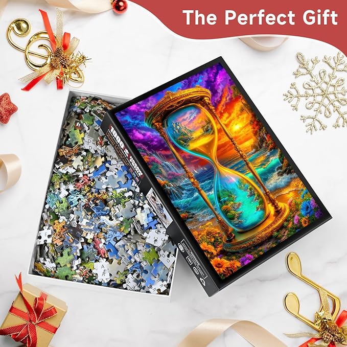 Fantasy Hourglass 1000 Piece Puzzle for Adults - Magical Time & Landscape Art, Dual World Scene, Poster & Lettered Back, 20"x28" HD, Gift for Fantasy & Art Lovers