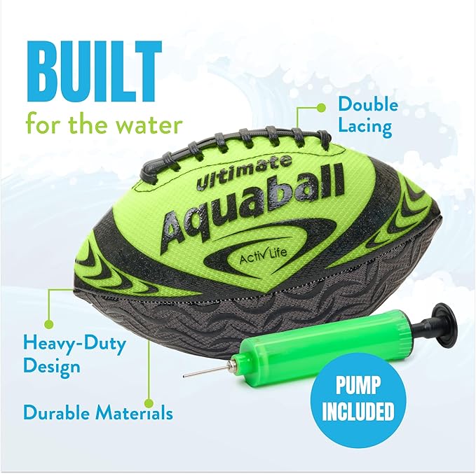 Activ Life Water Football for Pool, Beach, Outdoor, 9.5-inch Waterproof Pool Toys for Kids, Heavy-Duty Water Ball, Double Lacing for Easy Grip, Lake Toys for Sports & Family Games