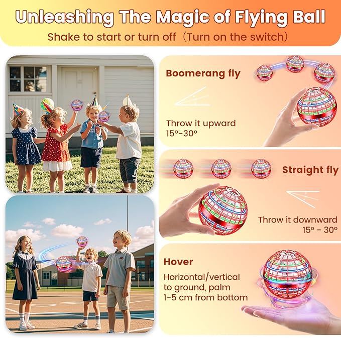 Flying Orb Ball Toy, 2026 Upgrade Hand Controlled Hover Ball with LED Lights, 360° Rotating Boomerang Globe Cool Mini Drone, Ideal Birthday&Christmas Gift for Boys Girls-Bright Red