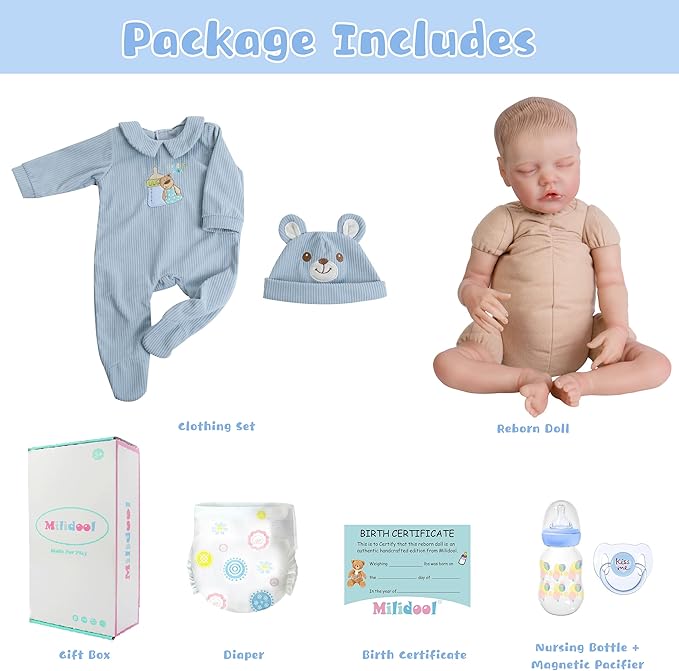 Milidool Realistic Reborn Baby Boy Dolls - Lifelike Newborn Baby Dolls That Looks Real,18 Inch Soft Handmade Real Looking Baby Doll, Real Life Baby Dolls with Gift Box for Kids Age 3+