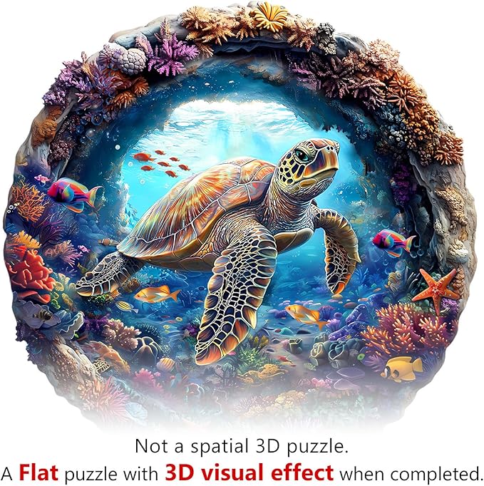 Wooden Puzzles for Adults, 3D Vision Turtle Wooden Jigsaw Puzzles with Unique Shape, Adult Jigsaw Puzzle, Birthday Gifts for Adults, 13.4"x13.4"-295pcs