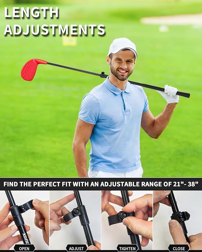 KOFULL Backyard Golf Clubs with Extendable Shaft 2 Packs– Backyard Outdoor Game Club with Oversize Head for Golf Game with Buckets – Length Adjustable 21"-36" for Family – Right-Handed Training, Red