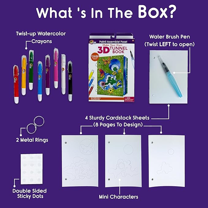 MAKE YOUR OWN 3D TUNNEL BOOK - BUTTERFLIES & DRAGONFLIES | Medium Size DIY Book Art & Craft Kit | Build, Paint & Draw Your Own Book with Mini Animals | Award-Winning STEAM Stationary Set | Ages 3+