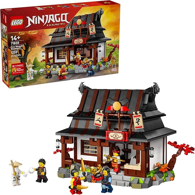 LEGO NINJAGO Four Weapons Blacksmith 15th Anniversary Building Toy for Kids, Ages 14+ - Ninja Playset W/Collectible Elemental Master of Earth + 4 Minifigures - Gift Idea for Teen Boys & Girls - 71858