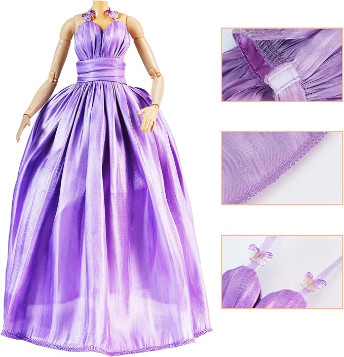 E-TING 2 Sets Doll's Dream Outfits: Shiny Glitzy Gala Purple Dress and Bell-Bottom Jeans Set for 11.5 Inch Girl Doll