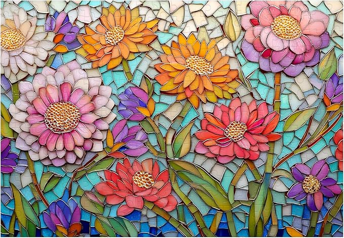 Great Jigsaw Puzzles for Adults 300 Pieces Stained Glass Mosaic Art Flowers Puzzles for Adults Toys Gift Family Decoration Kids Puzzle