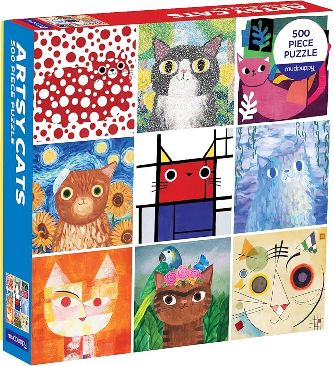 Mudpuppy Artsy Cats 500 Piece Family Jigsaw Puzzle, Cute Puzzle with Cats in Classic Art Formats