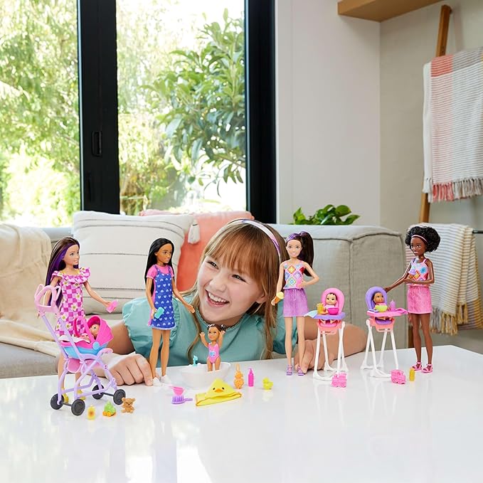 Barbie Skipper Babysitters, Inc. Playset with Brunette Doll, Brunette Toddler Doll, Bathtub & 6 Accessories Including a Rubber Duckie