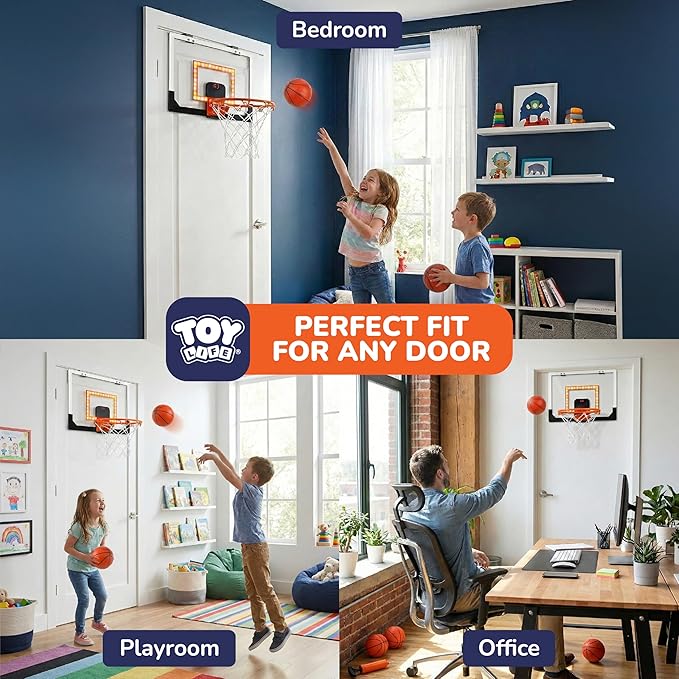 TOY Life Basketball Hoop LED Scoresboard Indoor Basketballhoop Wall Mount Over The Door Backboard for Teens Adults Boys Toys Age 8-10 Games Indoor with 4 Balls