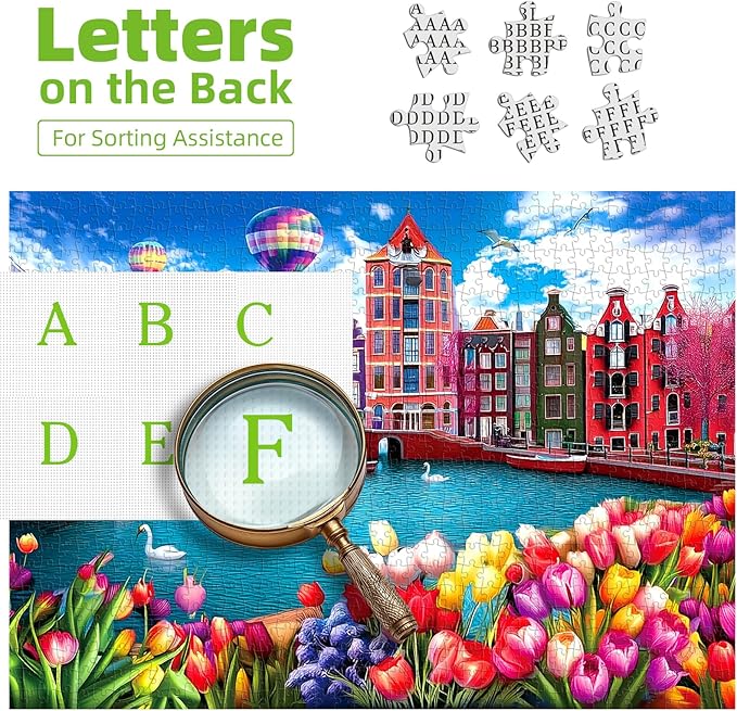 500 Pieces Puzzles for Adults, Amsterdam Netherlands - City of Canals, Challenging Jigsaw Puzzles for Adults Tulip Flower, Gift for Jigsaw Puzzle Lovers, 23 x 15 inch